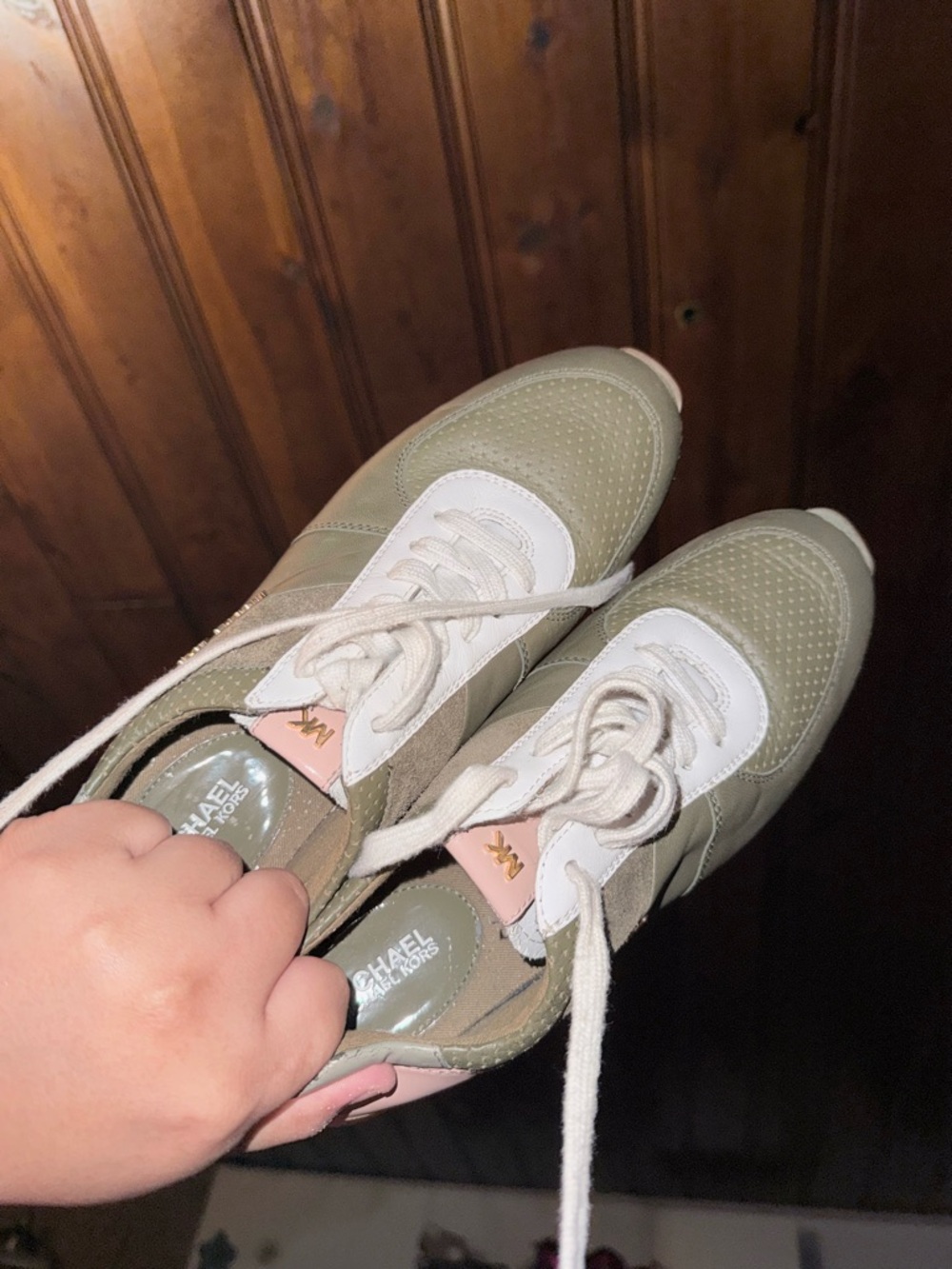 Michael Kors Olive Green and White Lace-Up Sneakers